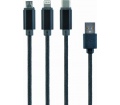 Gembird USB 3-in-1 töltőkábel 1m fekete